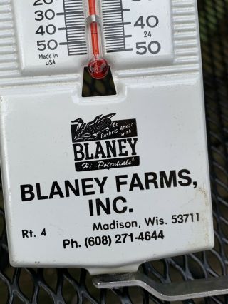 NOS Vintage 1960 ' s Blaney ' s Farm Hybrid Seed Corn Feed Metal Thermometer Sign 2