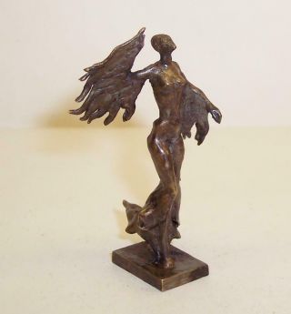 Vintage Cold Painted Bronze Miniature Fallen Angel Sculpture Nude Female Devil