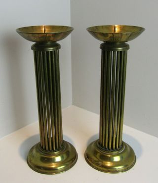 Vintage Art Deco Style Brass Candle Holders - 13 " Tall