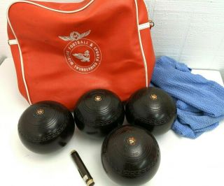 Vintage Henselite Lawn Bowl Balls,  Set Of 4,  Size 1 - Grip Heavyweight Model