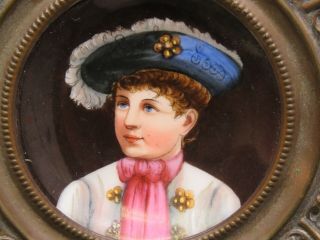 Lillian Russell Hand Painted Miniature Portrait On Small Porcelain Plate Framed
