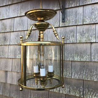 Vintage Brass & Glass Light Fixture Ceiling Mount Chandelier 3 Lights