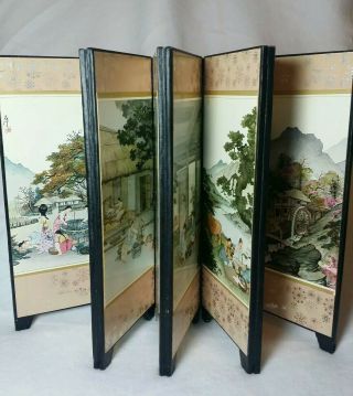Vintage Korean Custom Drawing Mini 8 Panel Folding Screen Daily Life Customs