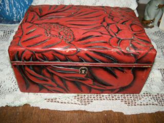 Antique Chinese Wood Carved Red Lacquered Cinnabar Box