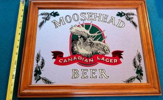 Moosehead Canadian Lager Vintage Beer Sign Bar Mirror Framed 15x19