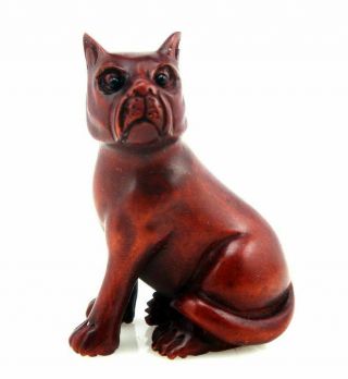 Boxwood Hand Carved Japanese Netsuke Sculpture Lovely Seated Puppy Dog 04281805