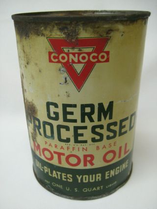 Vintage Conoco Germ Processed Motor Oil 1 Qt.  Can,  Ponca City Oklahoma,  Empty