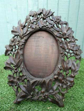 19thc Black Forest Wooden Oak Frame With Intricate Leaf Carvings C1880s