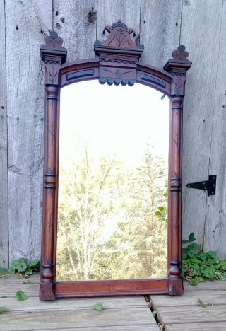 Antique Victorian Carved Walnut Eastlake Wall Hall Pier Mirror