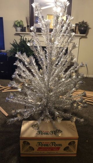Vintage Sparkler Pom Pom 6 Foot Aluminum Silver Christmas Tree