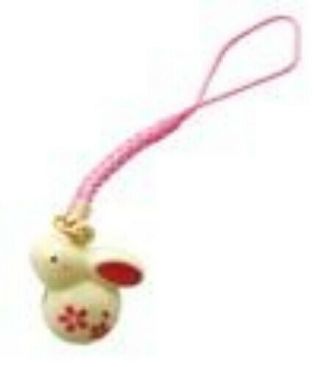 Japanese Key Ring Japan Chain Holder Netsuke Nippon Flower Rabbit Bell F277