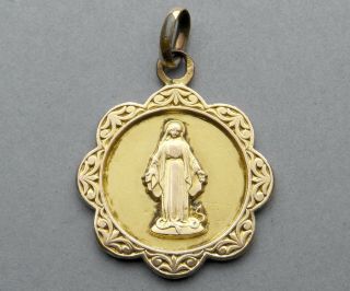 French,  Antique Religious Pendant.  St Virgin Mary.  Gold Plating Miraculous Medal