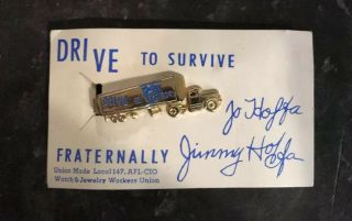 Vintage Signed Jimmy Hoffa & Jo Trucking Union Card Tie Clip Teamsters