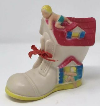 4 - 1/2” Vintage Rubber Baby Toy – “children On Shoe House” W/squeaker,  1960’s
