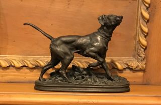 Signed Antique C.  1890 Irish Setter Pointer Dog Cast Metal Shelf/desk Sculpture