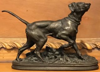 SIGNED Antique c.  1890 IRISH SETTER POINTER DOG Cast Metal Shelf/Desk SCULPTURE 2
