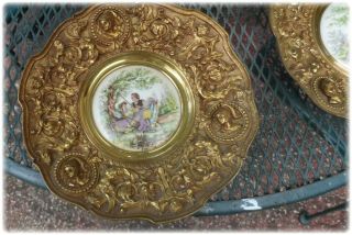 Vintage Signed Fragonard Porcelain 2 Wall Plaque - Brass Frame 4 1/4 Lbs.  (one)