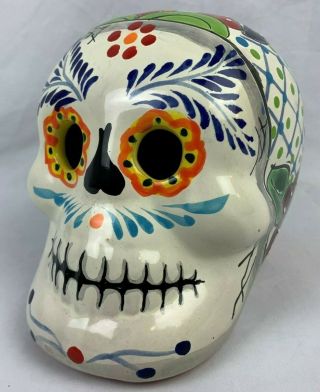 8 " Catrina Candy Sugar Skull Head Day Of Dead Mexican Talavera Ceramic Pottery