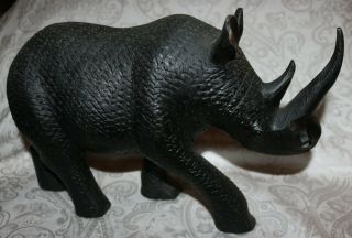 (13) Inch Mcm Vintage Hand Carved Solid Ebony Rhinoceros Rhino (7 Lbs) - Ex