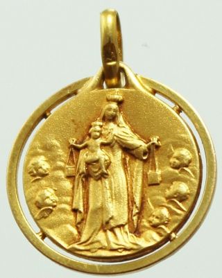Antique Art Pendant Filled Gold Fix Our Lady Of Carmel & Cherubs By E.  Dropsy