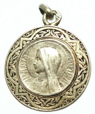 Antique Silver Religious Art Nouveau Pendant Blessed Mary