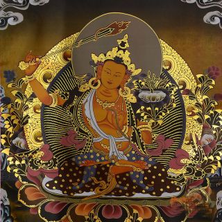 Tibetan Buddhist Buddha Silk Gild Thangka Thanka Wen Shu Manjusri Amulet 35cm