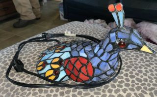 Vintage Tiffany Style Peacock Stained Glass Table Lamp Night Light