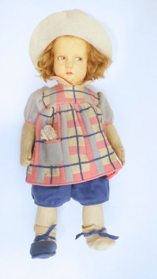 Vintage 17.  5 " Pressed Felt Doll,  Possibly Lenci 300 Series Pouty Face.  1920s - 30s