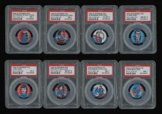 Rare Vintage 1966 Superman Complete Pin Set Of 8 Psa Superhero Dc Comics Button