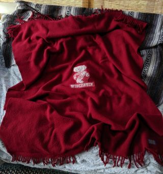 Rare Vintage Pendleton Wool Wisconsin Bucky Badger College Stadium Blanket