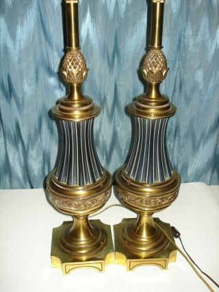 Vintage Stiffel Pair Brass Table Lamps 3 Way Socket 672
