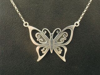 Vintage Sterling Silver Necklace By Ortak Large Butterfly Shape Scottish 1980