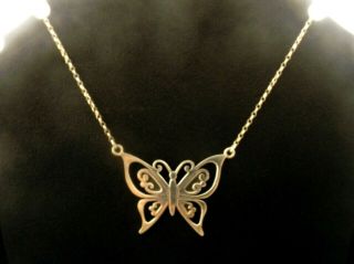 Vintage sterling silver necklace by Ortak large butterfly shape Scottish 1980 2