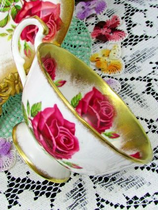 PARAGON RED CABBAGE ROSES HEAVY GOLD GILT WIDE TEA CUP AND SAUCER 3