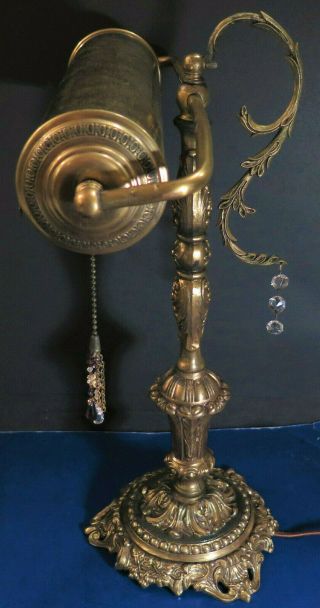 FINE ANTIQUE FRENCH GILT BRONZE ROCOCO REVIVAL DESK LAMP /RUBY GLASS JEWELS1915 2