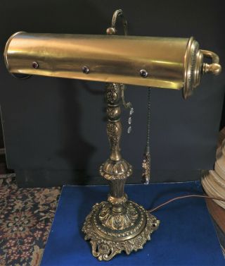FINE ANTIQUE FRENCH GILT BRONZE ROCOCO REVIVAL DESK LAMP /RUBY GLASS JEWELS1915 3
