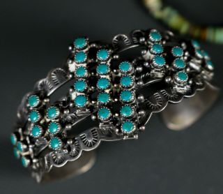 Vintage Zuni Navajo Old Pawn Flush Rustic Turquoise Snake Eye Bracelet