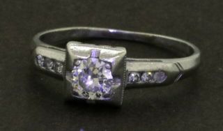 Antique Platinum 0.  34ct Vs1 - G Diamond Wedding Engagement Ring Size 5.  25