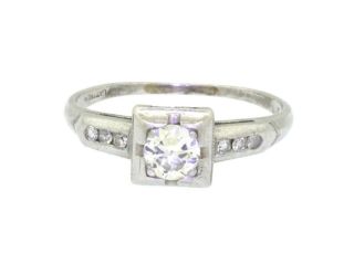 Antique platinum 0.  34ct VS1 - G diamond wedding engagement ring size 5.  25 2