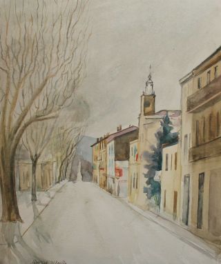 Vintage French Watercolor Painting Cityscape Signed Maurice Utrillo