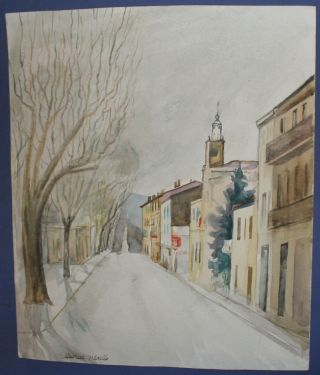 VINTAGE FRENCH WATERCOLOR PAINTING CITYSCAPE SIGNED MAURICE UTRILLO 2