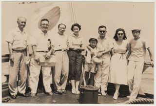 Vintage Photo / Group On Ship / Japanese / C.  1950s