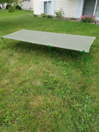 Vintage Military Canvas Cot Folding Green Metal Frame Army Bed Camping