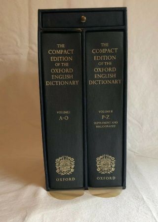 Vintage Compact Edition Oxford English Dictionary Set 1971 W/ Magnifying Glass