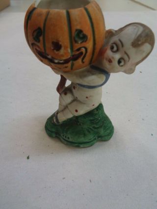 Antique Vtg German Ges Gesch Halloween Bisque Boy Jac - O - Latern Figurine