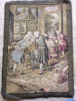 Antique Vintage Belgium Tapestry Men Powdered Wigs Parlor French 1700s Scene