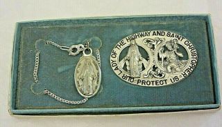Vtg Creed Sterling Silver Lady Of The Highway St Chrostopher Protect Us & Chain