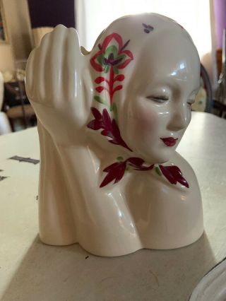 Vintage Catalina Pottery Peasant Lady Head Vase Painted Scarf C801