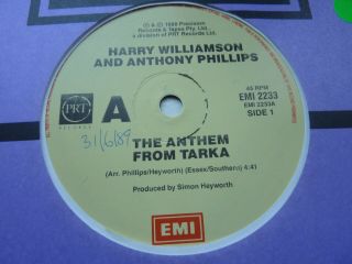 ANTHONY PHILLIPS Genesis The Anthem From Tarka Ultra Rare Australian 45 7” 2