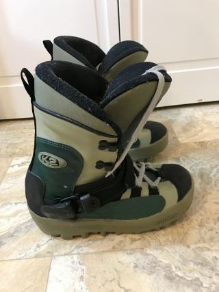 K2 Clicker Sherpa Mens Size 10.  5 Snowboard Boots Green Gray Vintage